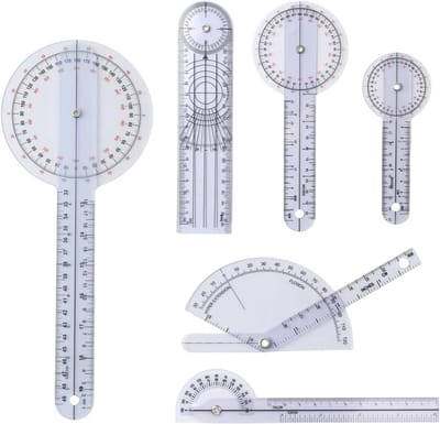 6 stuks hoekmeter fysiotherapie 360° hoek hoekmeter gradenmeter PVC transparant gewrichtsmes voor sporttherapie wervelkolom vingers lichaam meetlint thuiswerk school