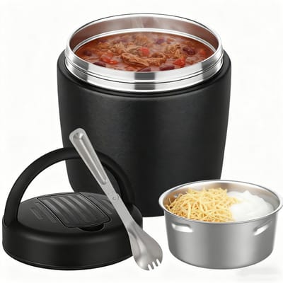 Thermo voor warme gerechten 40oz - draagbare roestvrijstalen bentobox - geïsoleerde voedselpot - voor volwassenen -lunchcontainers met brede opening - voor warme gerechten thermo-bentoboxen kom voedselcontainer kantoor thuis picknick - zwart