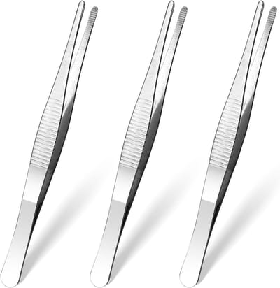 Set van 3 RVS Pincetten met Lange Blunt en Gebogen Tanden - Professionele Antislip en Bevel voor Sieraden Maken en DIY Projecten