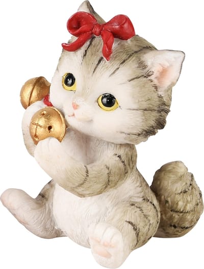 Dekoratief | Poes zittend m/belletje, resina, 7x7x10cm | A245174
