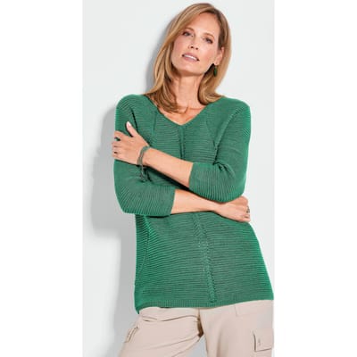 Pullover met tricot details - smaragd - Gr. 38 van Goldner Fashion