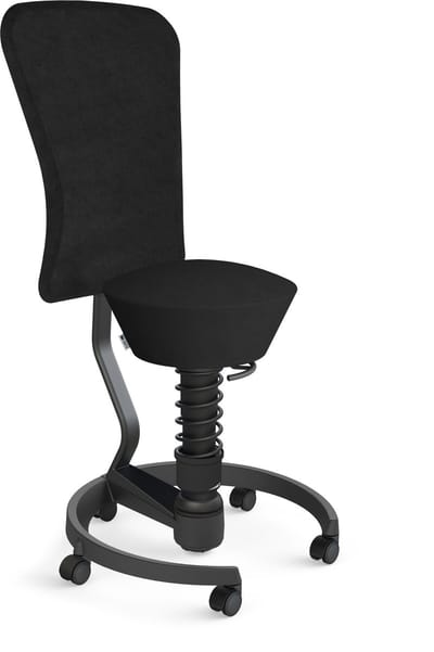 Aeris Swopper with backrest footring with castors (hard floor), black spring strut type: standard, black, spring black seat cover: microfibre Comfort (Gabriel), black backrest pole: black, backrest cover: microfibre Comfort (Gabriel), black