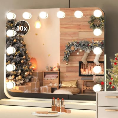 Verlichte Make-up Spiegel - Draaibare Tafel- en Wandspiegel met 10x Vergroting en Dimlicht