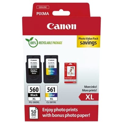 Canon Inktcartridge PG-560 / CL-561 (PG-560XL / CL-561XL Photo Value Pack) Zwart + 3 kleuren Multipack Hoge capaciteit