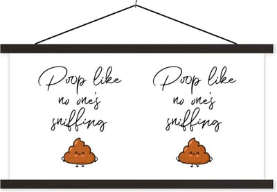 Posterhanger incl. Poster 60x30 cm - Schoolplaat - Spreuken - Quotes - Poop like no one's sniffing - Poep - Drol - Textielposter - Zwarte latten