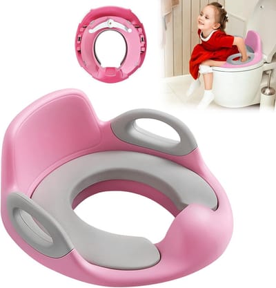 Kinder Toiletbril met Rugleuning en Handvaten - Anti-slip Potje voor Kinderen 1-8 Jaar - Roze