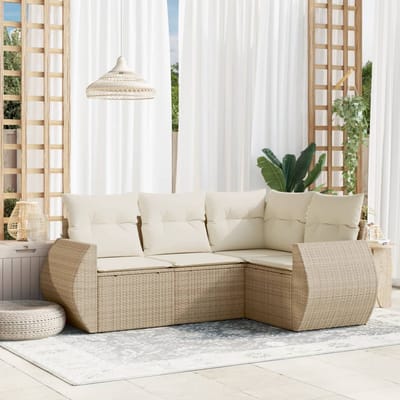 vidaXL - 4-delige - Loungeset - met - kussens - poly - rattan - beige