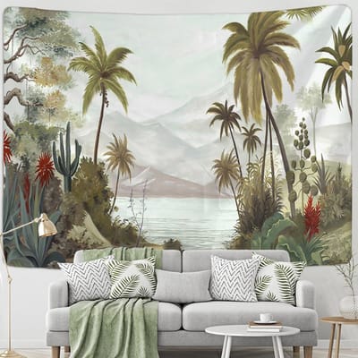 Tapisserie perroquet vert bord de mer forêt plantes tenture murale hippie Tapiz Art esthétique dortoir décoration murale 95x70cm gray