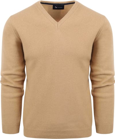 Suitable Pullover Wol V-Hals Beige - Maat XL - Heren