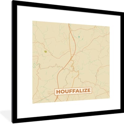 Fotolijst incl. Poster - Houffalize - Plattegrond- Vintage - Stadskaart - Kaart - 40x40 cm - Posterlijst