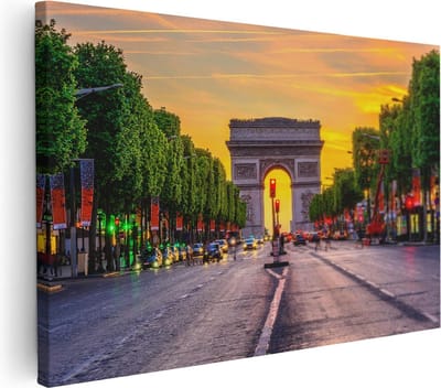 Artaza Canvas Schilderij Zonsondergang - 30x20 cm - Klein - Wanddecoratie Stad - Muurdecoratie Parijs - Kamer Accessoires