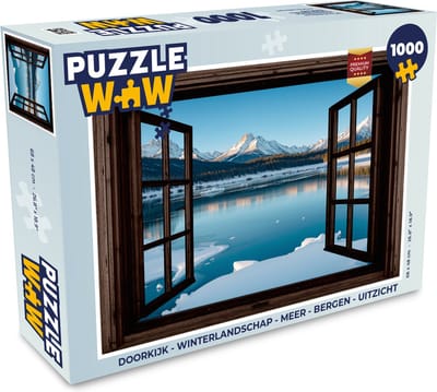 Puzzel Doorkijk - Winterlandschap - Meer - Bergen - Uitzicht - Legpuzzel - Puzzel 1000 stukjes volwassenen