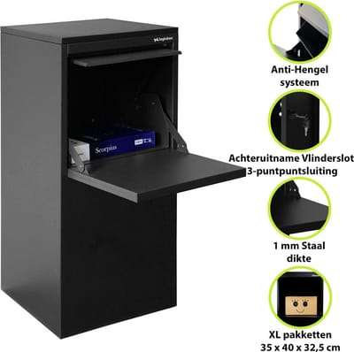 LOGIXBOX - XXL Pakketbrievenbus - Frontbox DeLuxe Uni Achteruitname - Grijs - 1 mm dik staal - 3puntsluiting - Hufterproof -- GEEN Bouwpakket --