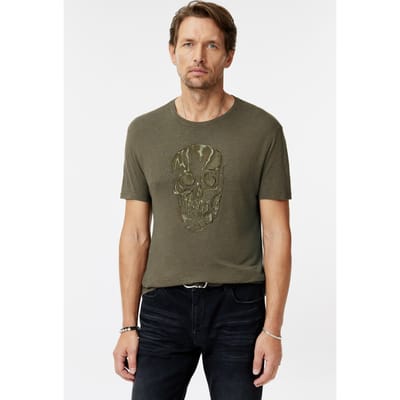John Varvatos Ss Crew Tee - Chain Skull Olive Leaf Size: S | Printed T-Shirts Outlet | Heren | Bruin