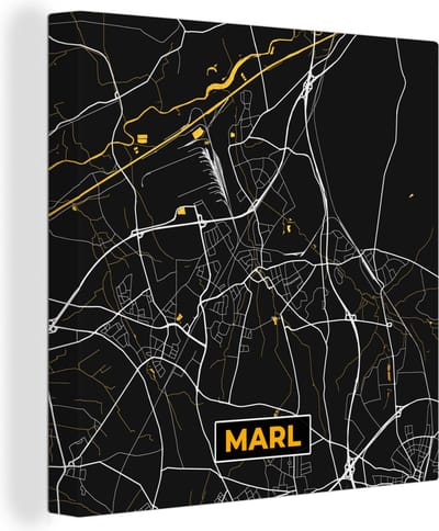 Canvas Schilderij Goud – Duitsland – Plattegrond – Gold – Stadskaart – Kaart – Marl - 20x20 cm - Wanddecoratie