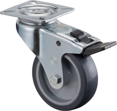 Zwenkwiel met rem 50mm rubber totale hoogte 73mm