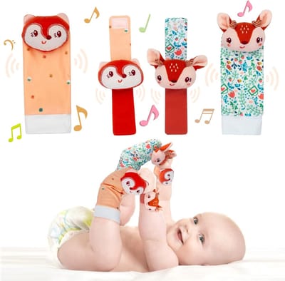 Baby pols rammelaarsokken, baby rammelaarsokken en baby pols rammelaars, geschikt voor 0-3 6-12 maanden pasgeboren hand- en voet speelgoed