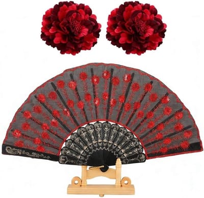 Elegante haarklemmen met rode pioenrozen en een waaier, ideaal voor dik en dun haar, perfect voor feestelijke gelegenheden en dagelijkse looks