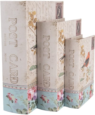 Clayre & Eef Opbergdoos Set van 3 Boeken 27/22 /17 cm Beige Hout Vogel