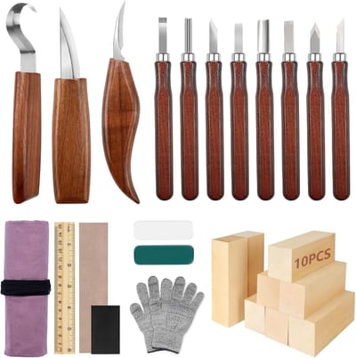 Houtsnijgereedschap Set - Snijmessen Set - Hout Bewerken - 29 Delige Set - 11 Messen - Bruin