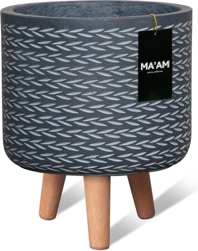 MAAM Pottery Eve bloempot op poten - D21xH27 - Zwart - houten pootjes (FSC) - trendy design plantenpot