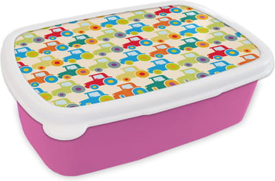 Broodtrommel Roze - Lunchbox - Brooddoos - Patronen - Trekker - Kleuren - Jongetje - Jongens - Kinderen - Kids - 18x12x6 cm - Kinderen - Meisje