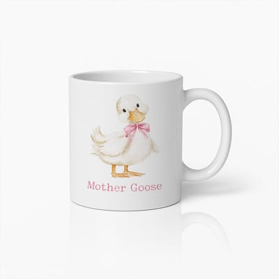 Mother Goose Koffiemok - Schattige Aquarel Eendje met Roze Strik - Keramische Mok