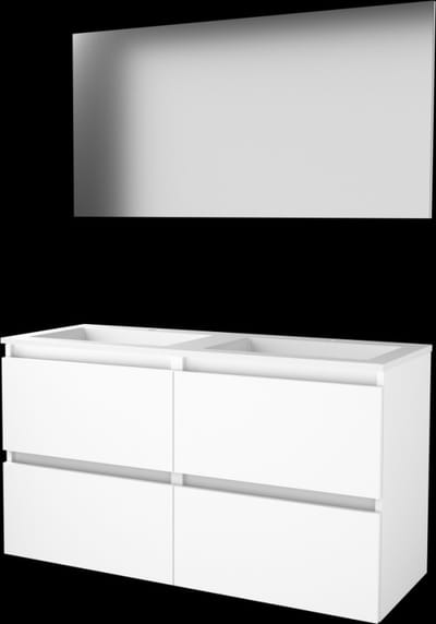 Basic-Line Basic 46 Badkamermeubelset - 120 x 46 cm - Greeploos - 4 Lades - Acryl Wastafel - 2 Kraangaten - Spiegel - Ice White
