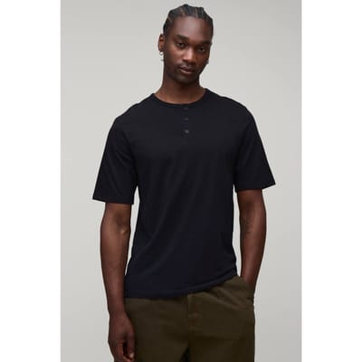 Lang Essentieel Regular Fit Henley T-shirt | Black | Size Small
