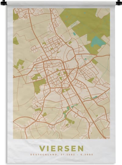 Wandkleed - Wanddoek - Plattegrond - Viersen - Vintage - Kaart - Stadskaart - 120x180 cm - Wandtapijt