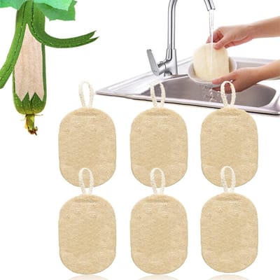 Composteerbare Loofah Sponsen, 6 Stuks Duurzame Sponsen voor Keuken en Badkamer, Milieuvriendelijk en Biologisch Afbreekbaar
