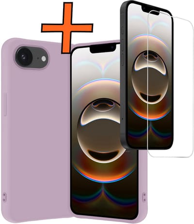 Hoes - Met Screenprotector - Geschikt voor Apple iPhone 16e - Sterk & Shockproof - Back Cover - Siliconen Case - Telefoon Hoes - Lila