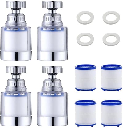 Dailygoods - Draaibare Waterkraan Filter en Waterfilter Ontkalker Met 4 PP Katoen Filterelementen voor Keuken Huis Badkamer Wastafel