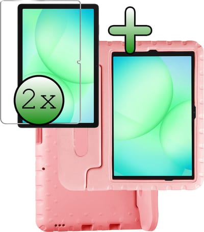 Hoesje Geschikt voor Samsung Galaxy Tab A11 Plus / A9 Plus - Met 2x Screenprotector - Kinderhoes Shockproof Bumper - Kidsproof Case - Tablet Hoes - Kinder Hoes Cover - Zalm