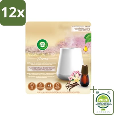 Air Wick Essential Mist - Elektrische Geurverspreider - Starterkit - Rustgevende Vanillebloesem - 20ml - Voordeelverpakking - 12 stuks - Elektrische geurverspreider - Geurverspreider