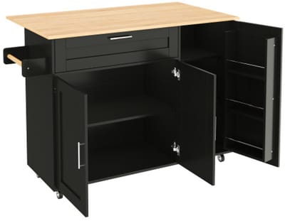 Keukentafel Inklapbaar - Keukenwagen Mobiel - Extra Werkruimte - Uitklapbaar Werkblad - 132 cm Breed - Zwart Eiken