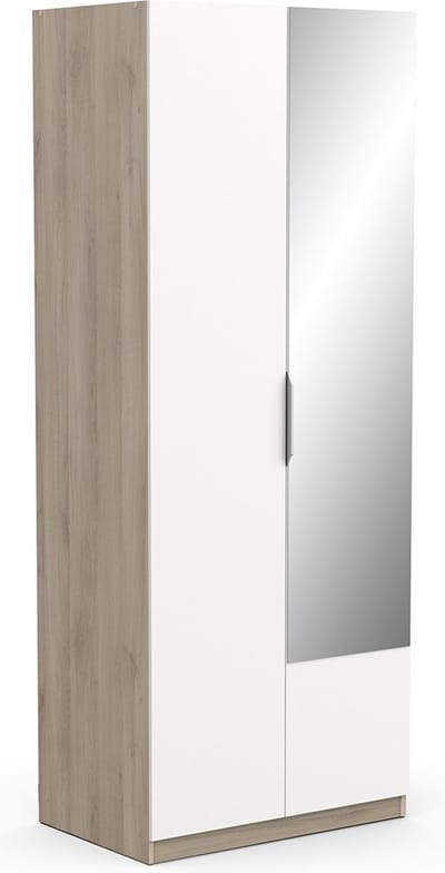 Garderobekast Spectre 80cm met spiegel - mat wit/eik