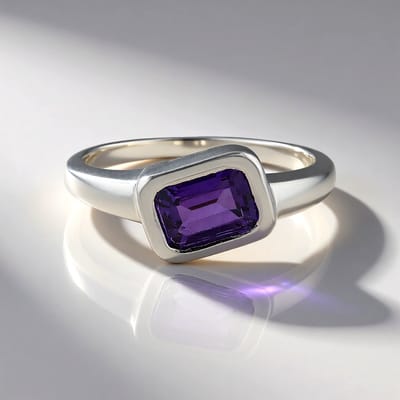 Cavill - Zilveren ring met Siberische Amethist 0,786 ct - 925 Sterling Zilver geplatineerd - Elegant filigraan design - Paars achthoekig edelsteen