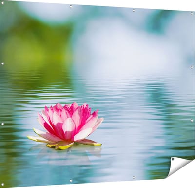 Gards Tuinposter Roze Lotusbloem op het Water - 150x120 cm - Tuindoek - Tuindecoratie - Wanddecoratie buiten - Tuinschilderij