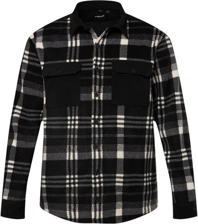 Men Plus - Heren - Fleece overshirt met ruiten lange mouwen overhemd kentkraag - Zwart - Maat 3XL