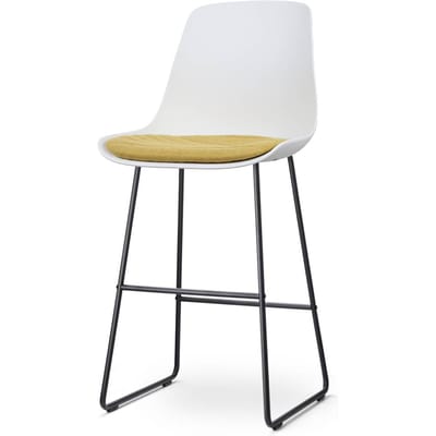 Nolon Nino-Liv Barkruk Wit met Okergeel Zitkussen - Zwart Onderstel - 75 cm - Barstoel - Barkruk met Rugleuning