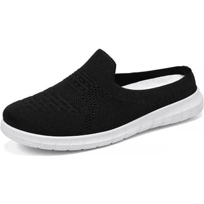 Dames Lente Nieuwe Ademende Flyknit Casual Halve Pantoffels Moeder Schoenen Lage Mond Luie Schoenen 41 black