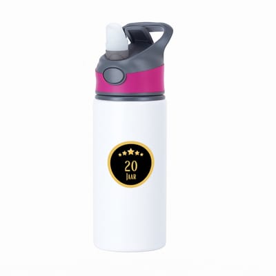 Hacebo® - 20 jaar waterfles met rietje roze - iemand die 20 jaar is geworden of 20 jaar lang een relatie hebben of getrouwd zijn - verjaardagscadeau - verjaardag - cadeau - kado - geschenk - gift - relatie - trouwdag - water fles - 650ML