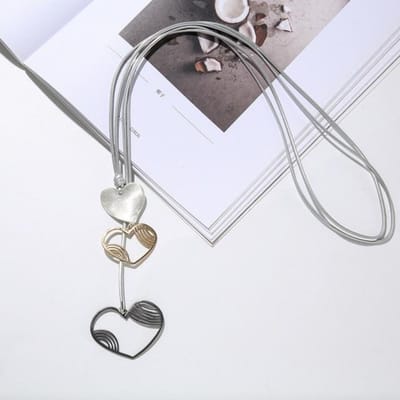 Collier chaîne pull long bohème tendance pour femme, pendentif cœur, collier en cuir réglable, cadeau bijoux 80 cm argenté