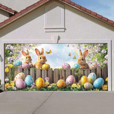Garagedeur Decoratie - Paas Banner - Feestelijke Aankleding - Betrouwbaar Polyester - Groot Formaat - Kleurrijk