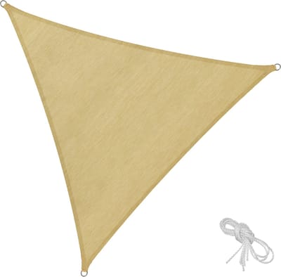tectake® Driehoekig zonnescherm met UV-bescherming - Licht- en scheurbestendig, ademend - Zonwering voor tuin, balkon en terras - Inclusief spankabels - 6x6x6 m - Zandkleur