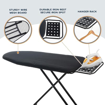Dailygoods - Grote Verstelbare Strijkplank met Hittebestendige Hoes - Zwart