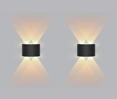 KZQ LED-wandlamp voor binnen - Wandlamp - Boven- en ondermontage - Moderne zwarte wandlamp - Set van 2 - Geschikt voor slaapkamers, woonkamers en hallen - Warm wit licht - 4 watt