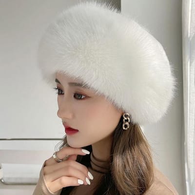 Damesbonthoeden Pluizig Winter Warm Imitatie Nertsenhaar Hoeden Mode Hoge Hoeden Dames Bontmuts white