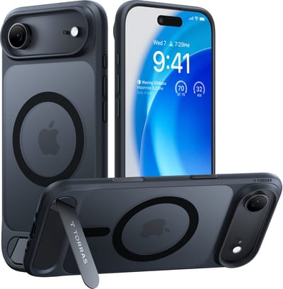 TORRAS Pstand Hoesje met Standaard voor iPhone 17 Air – MagSafe & Schokbestendig – Zwart